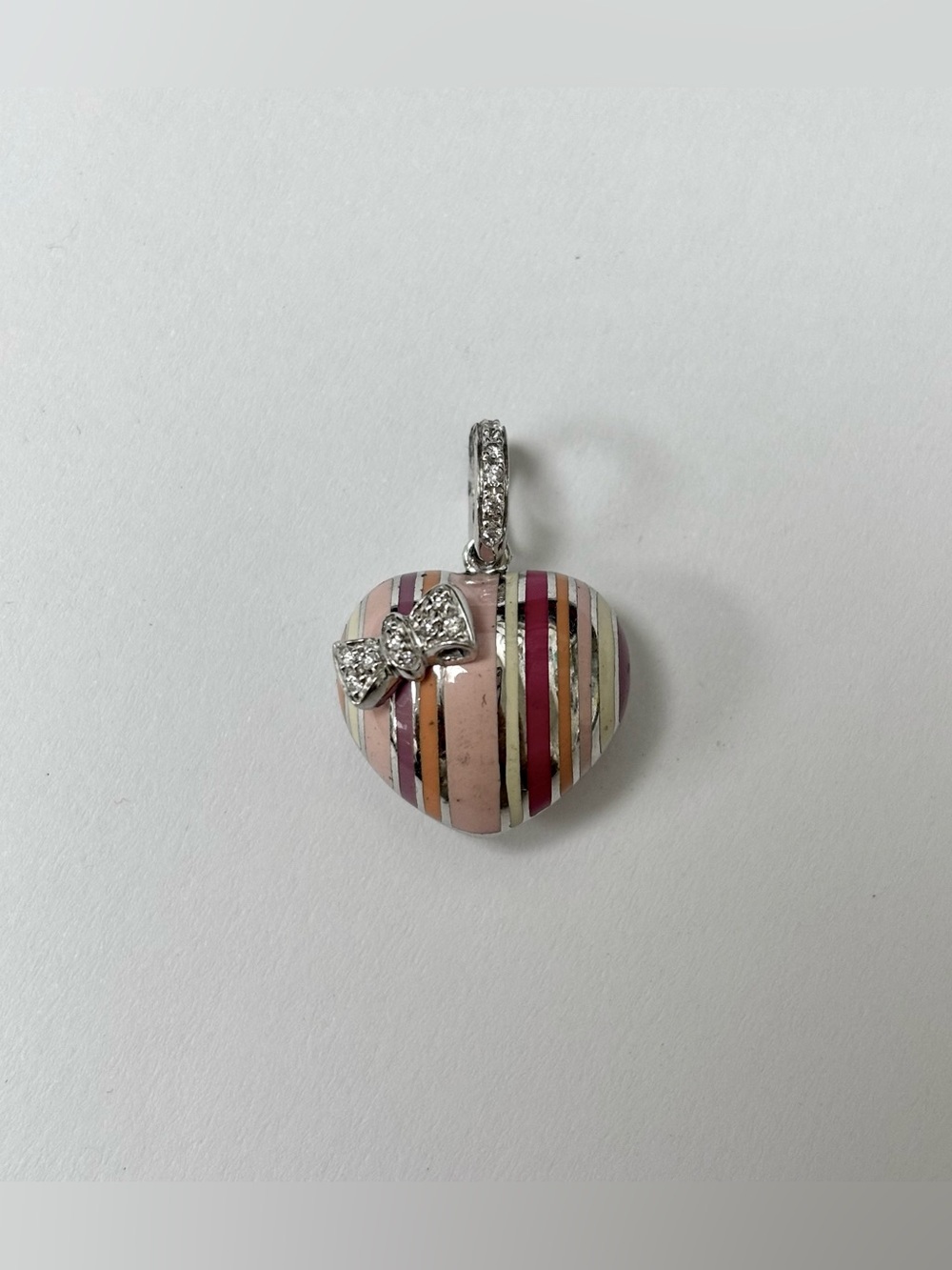 Aaron Basha 18K White Gold Diamond Bow Multicolor Enamel Heart Locket Pendant